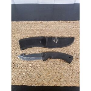 WHITETAILS UNLIMITED FIXED BLADE HUNTING KNIFE GUT HOOK Black HANDLE W / SHEATH